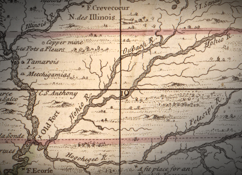 Hand-drawn map from early 1700s showing the 'Hohio' and 'Oubache' rivers.